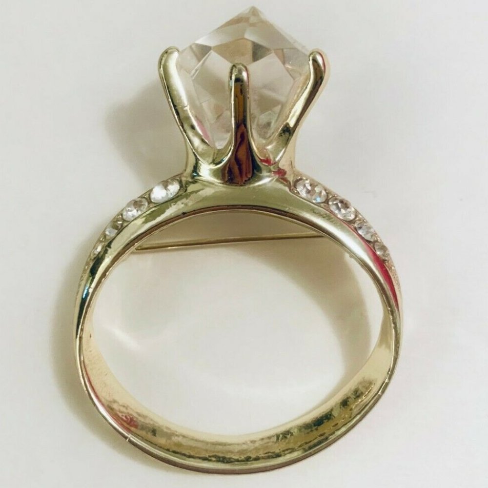 Vintage Faux Diamond Ring Brooch Pin Large